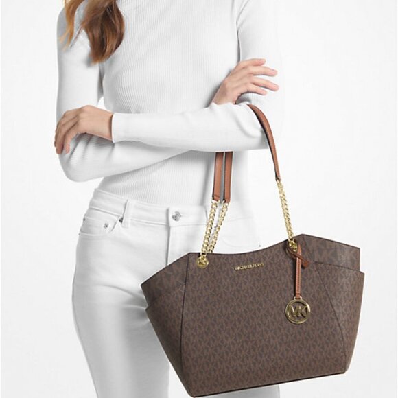 💼 MICHAEL KORS JET SET LARGE SIGNATURE LOGO SHOULDER BAG - BRAND NWT 💼 - Picture 2 of 12